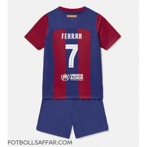 Barcelona Ferran Torres #7 Hemmadräkt Barn 2023-24 Kortärmad (+ Korta byxor)